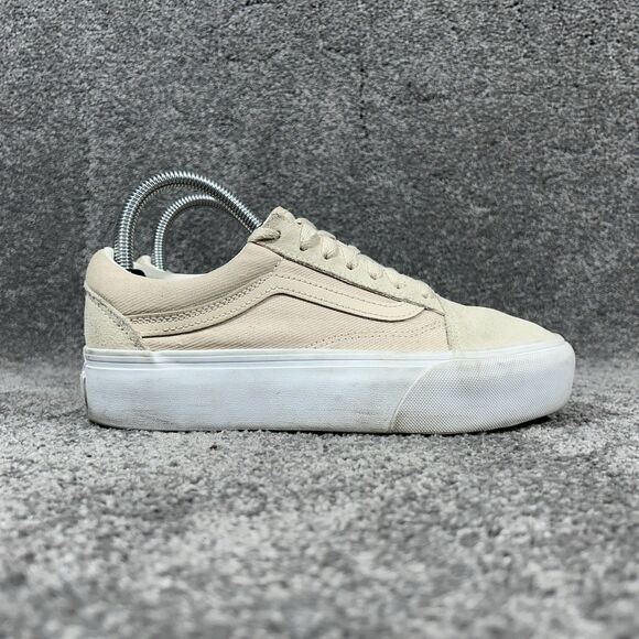 VANS Old Skool Women’s Size 7 Tan Suede Canvas Casual Lace Up Shoes Used - Picture 1 of 11